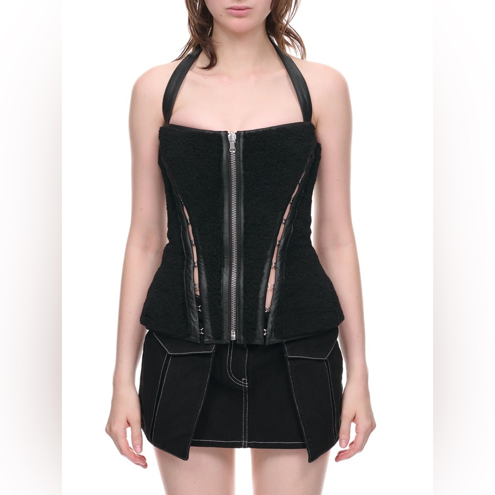 Dion Lee Shearling Leather Corset Reversible black designer runway 2022 show fur